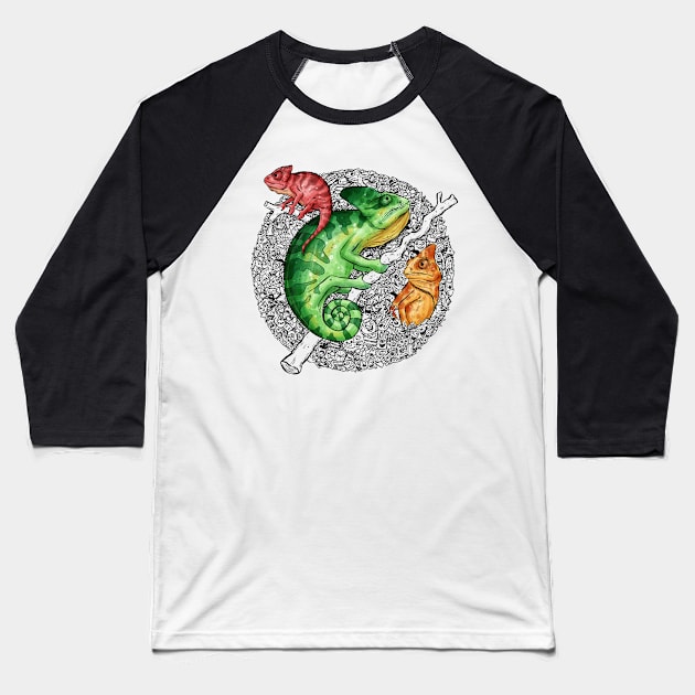 Chameleon Doodle Baseball T-Shirt by salihgonenli